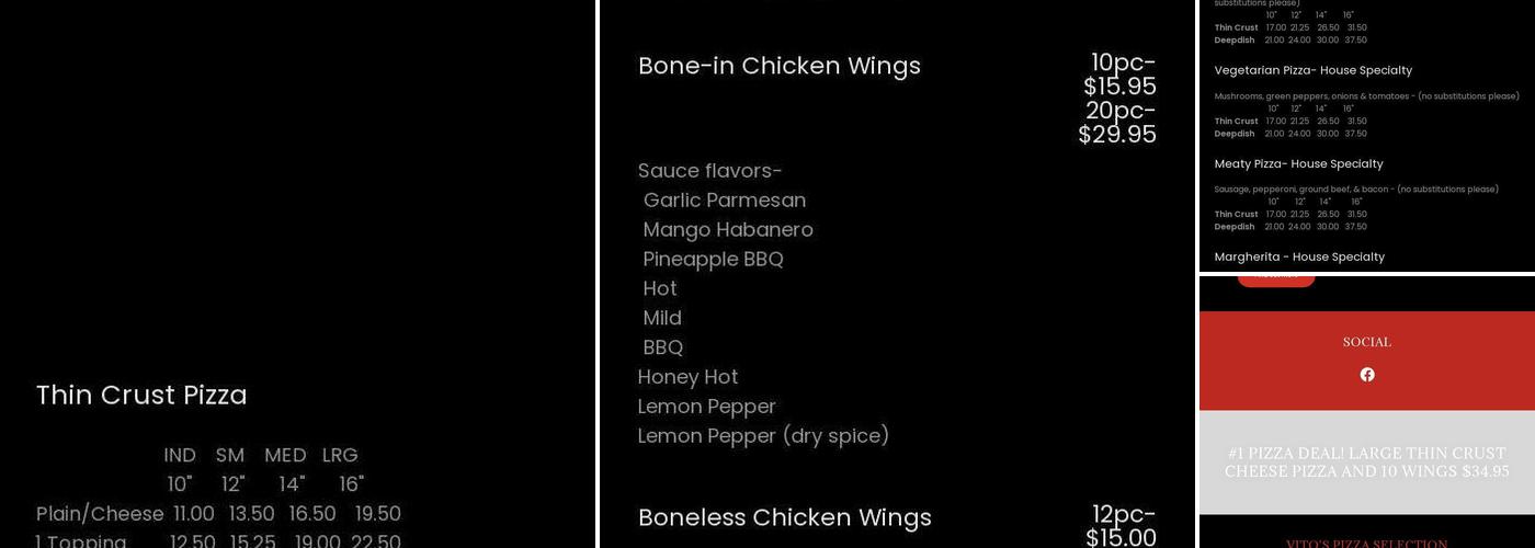 Vito's Pizza Menu