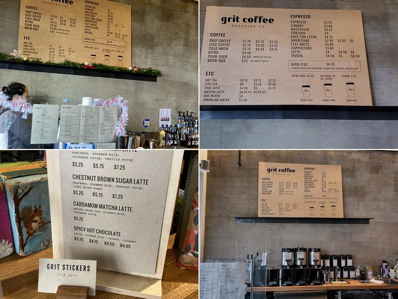 Grit Coffee, Downtown Menu