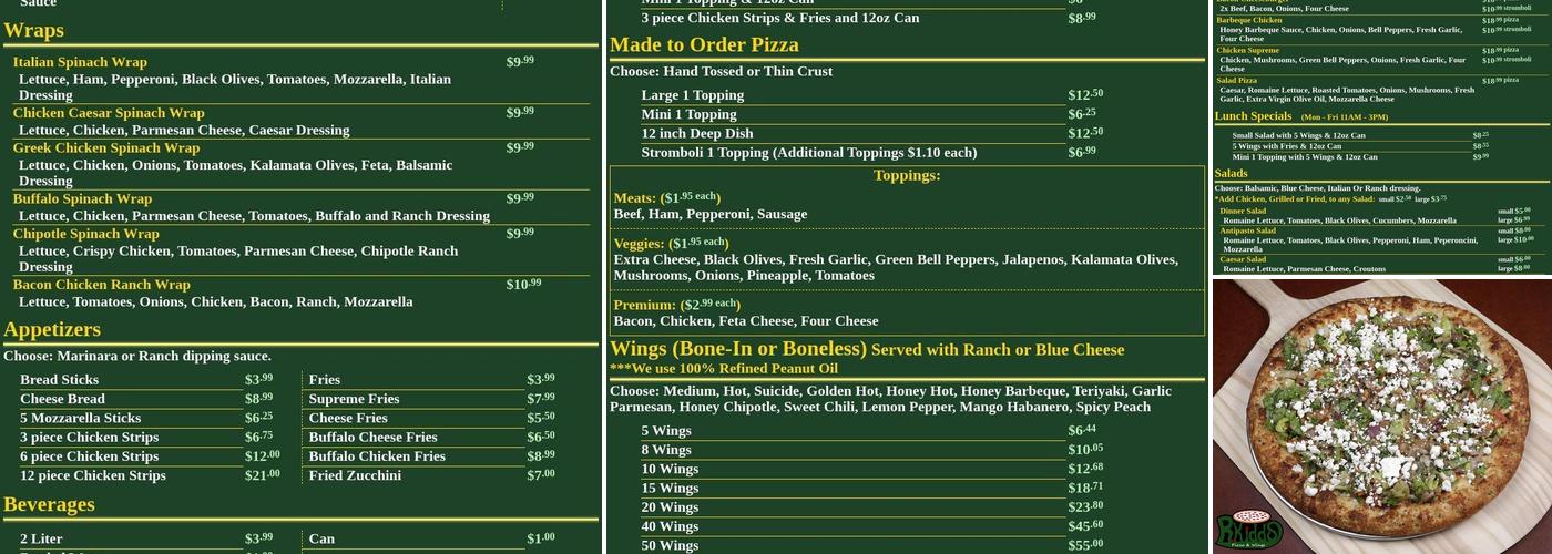 R.Kidds Pizza & Wings Menu