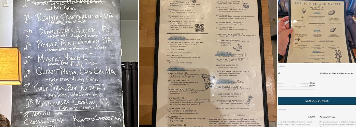 Public Fish & Oyster Menu