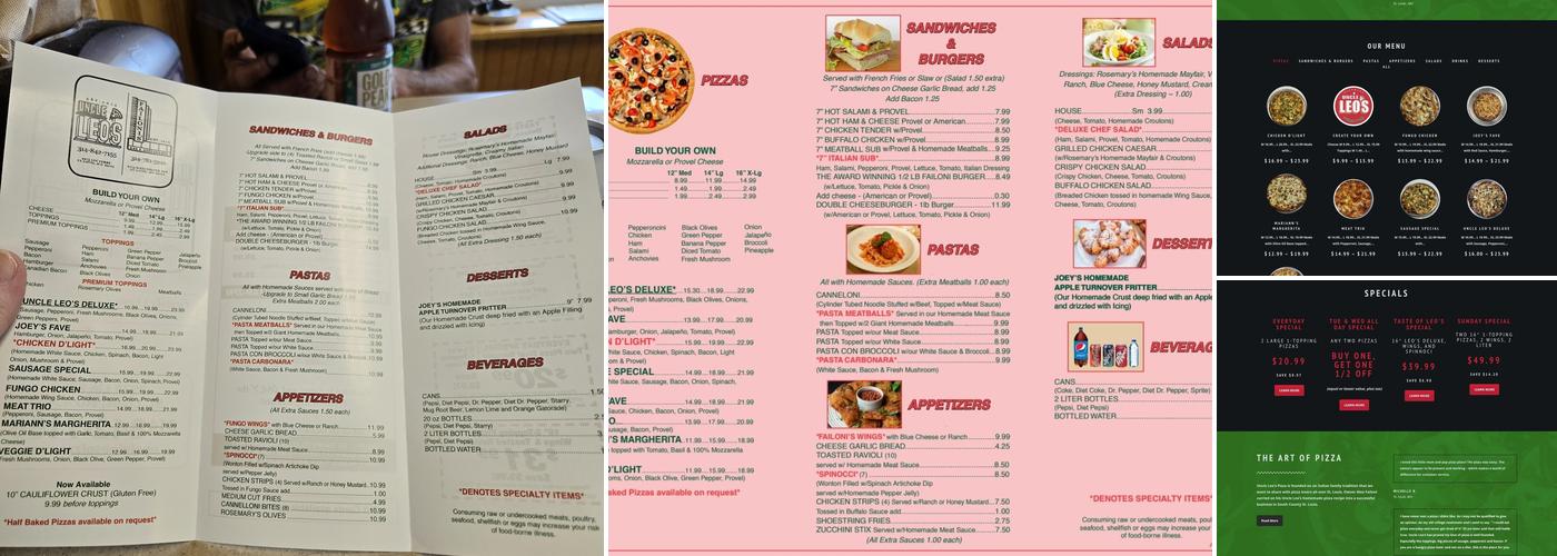 Uncle Leo's Pizza Menu