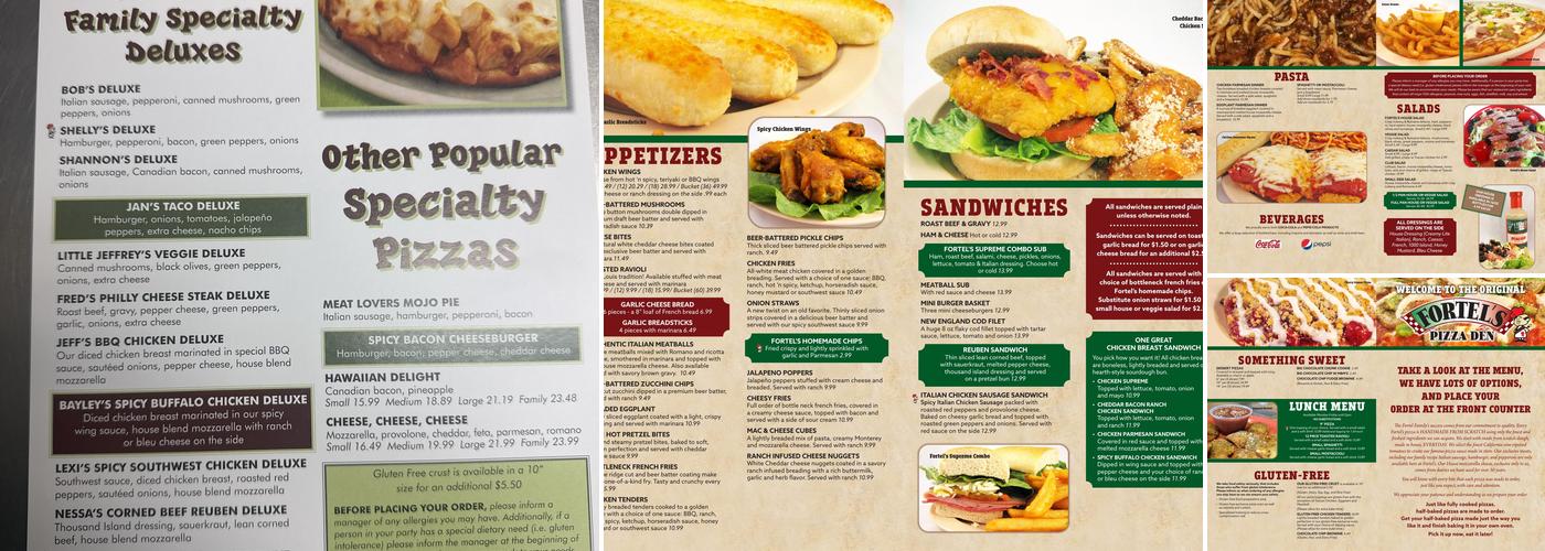 Fortel's Pizza Den Menu