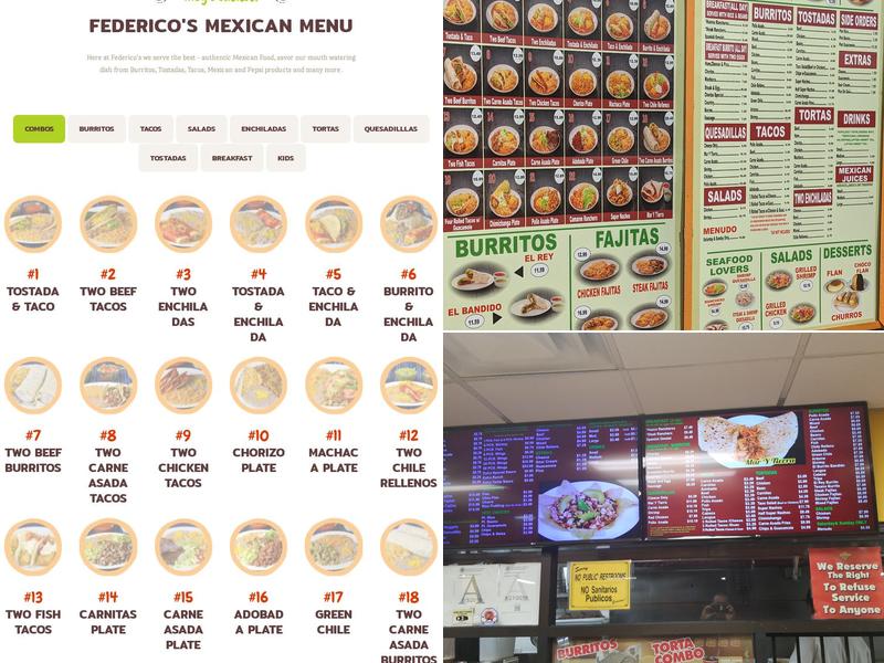 Federico's Mexican Food Menu