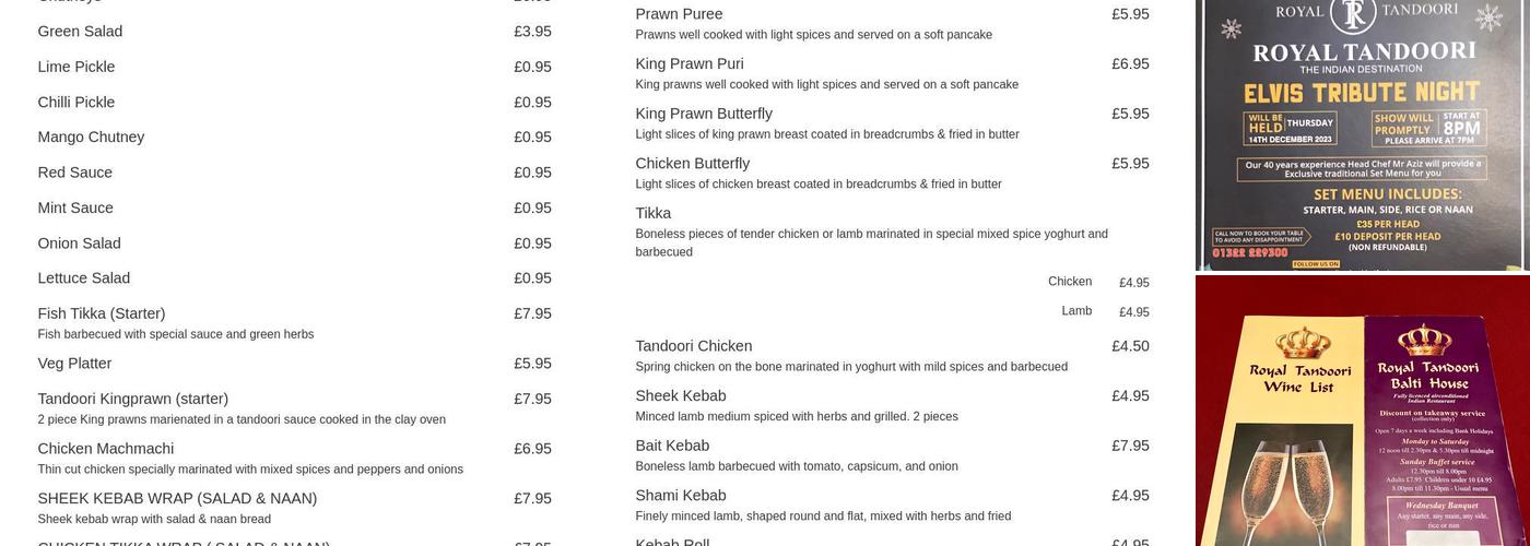 Royal Tandoori Menu