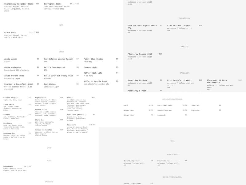 Southern Crescent Galley and Bar Menu