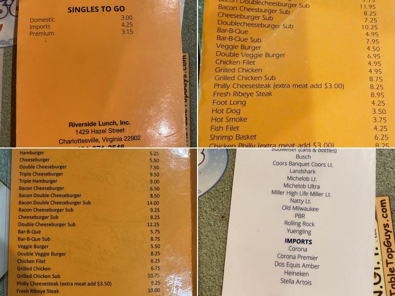 Riverside Lunch Menu