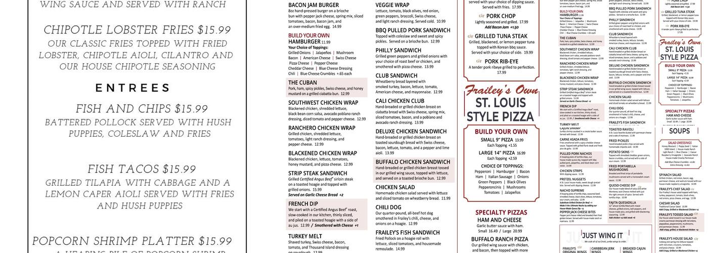 Frailey's Southtown Grill Menu