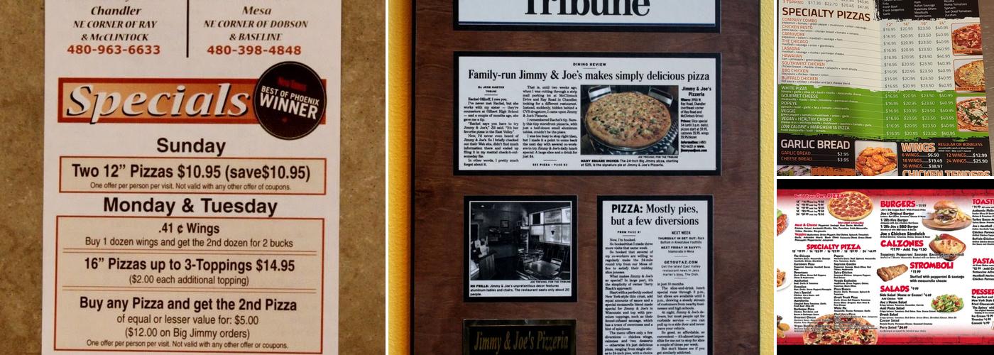 Jimmy and Joe's Pizzeria Serious Slices Menu