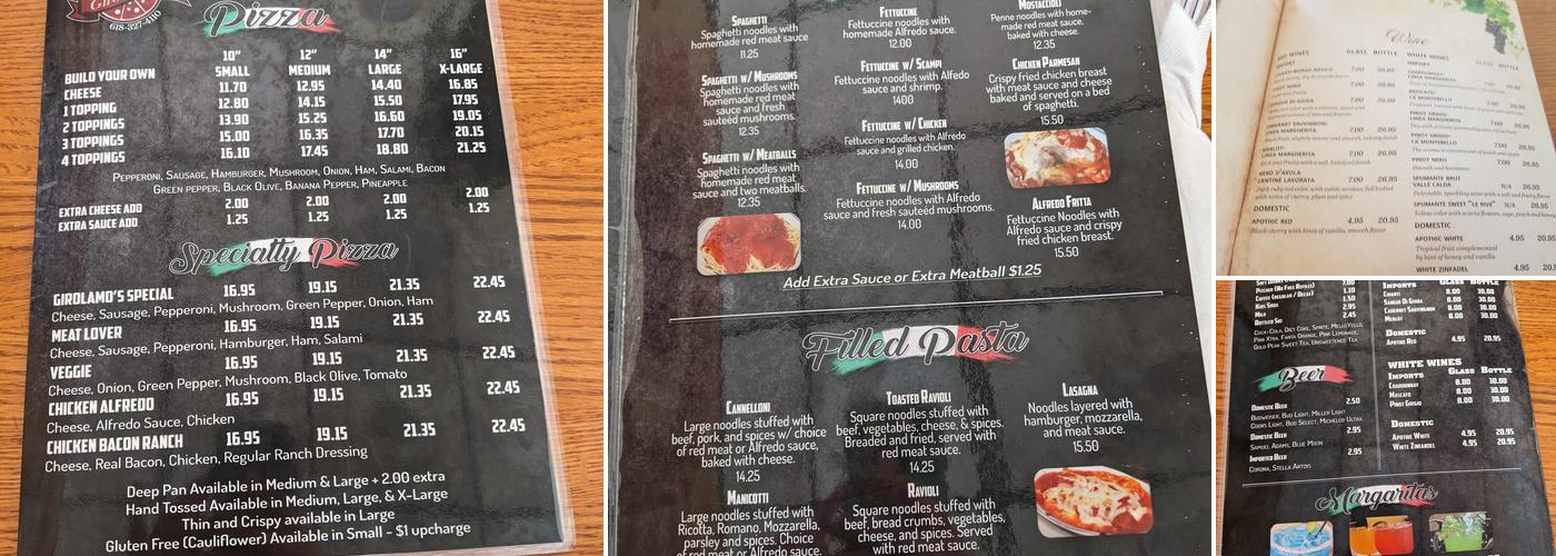 Girolamo Pizzeria Menu