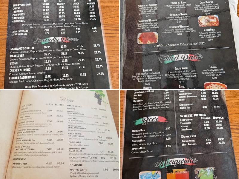 Girolamo Pizzeria Menu