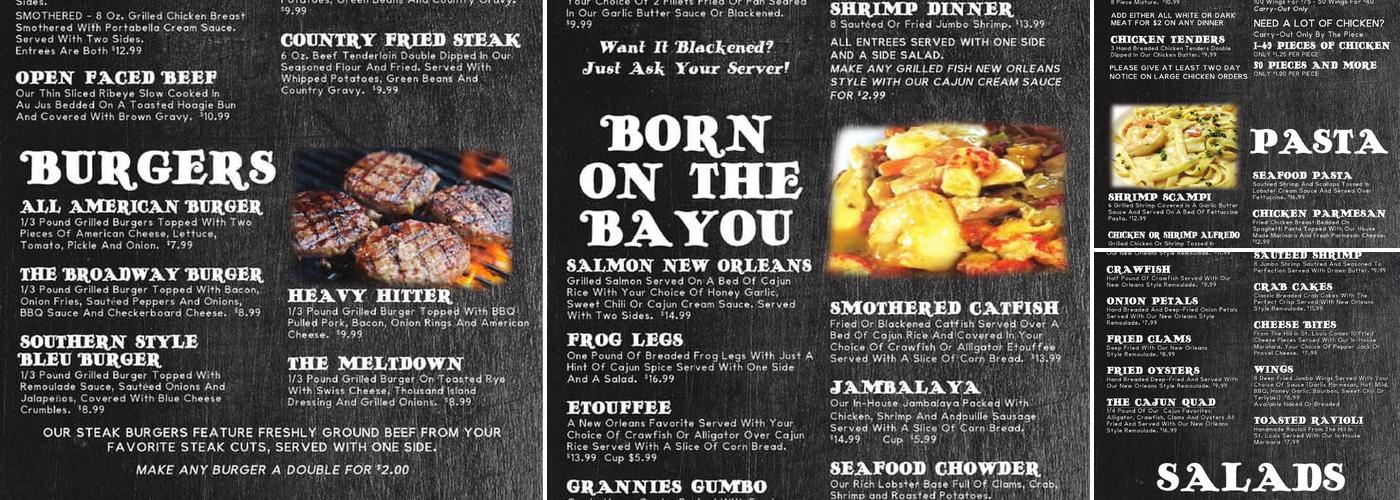 Broadway Bayou Menu