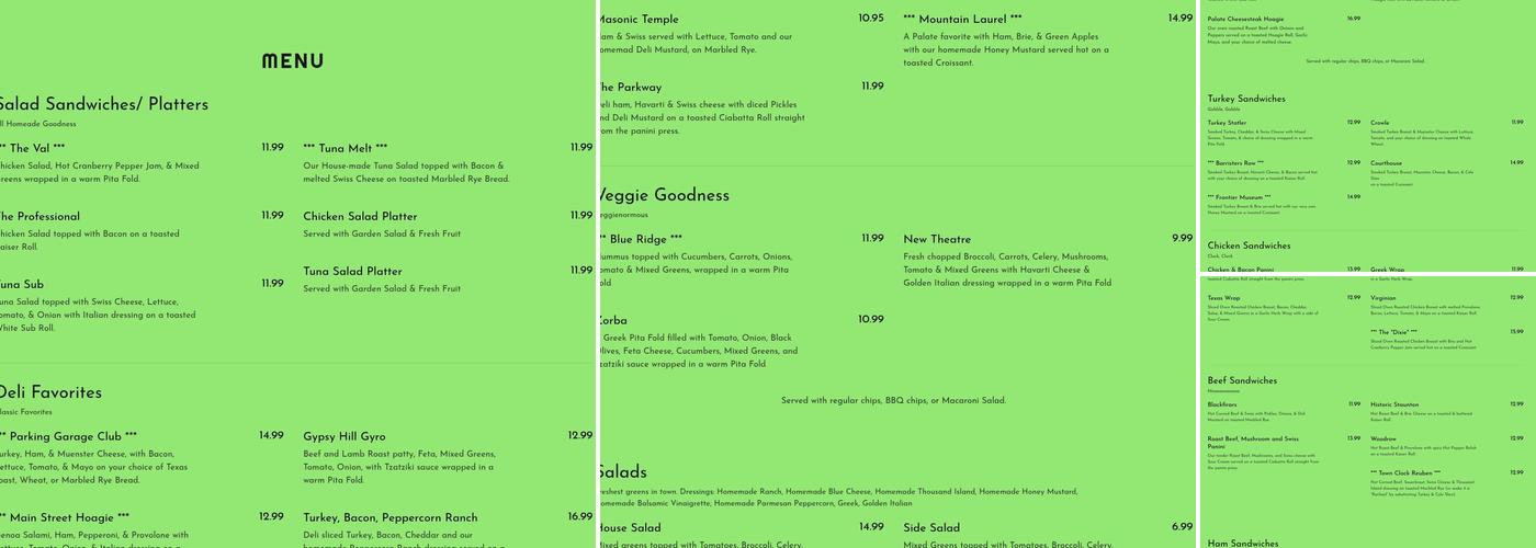 The Pampered Palate Cafe Menu