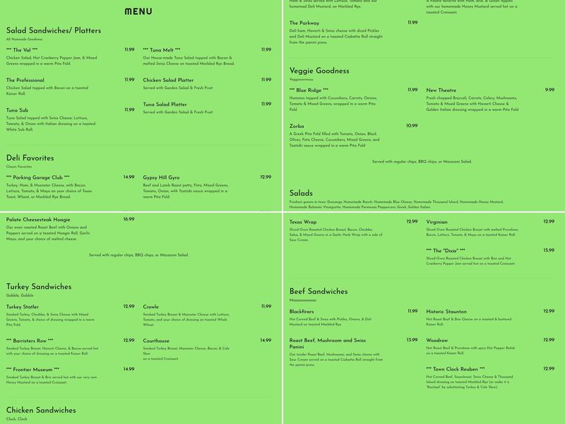 The Pampered Palate Cafe Menu