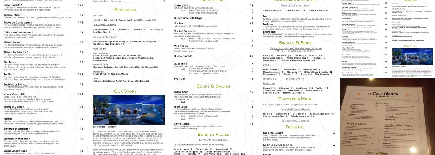 La Casa Blanca Menu