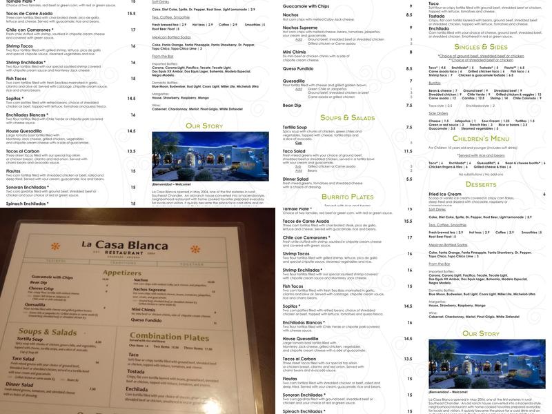 La Casa Blanca Menu