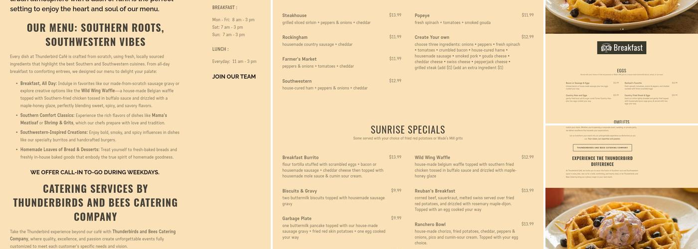 Thunderbird Cafe Menu