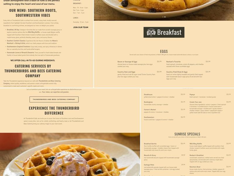 Thunderbird Cafe Menu