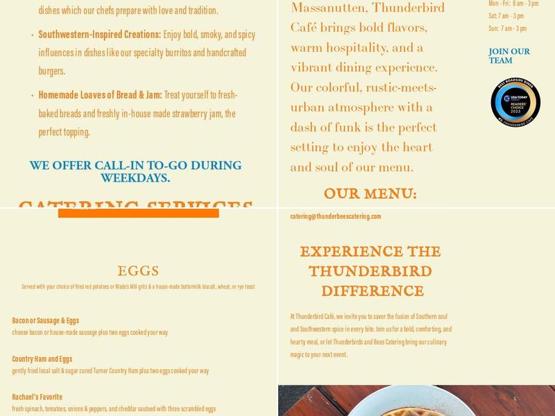 Thunderbird Cafe Menu