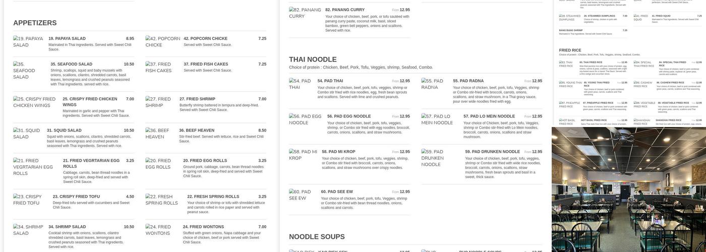 Thai Cafe Menu