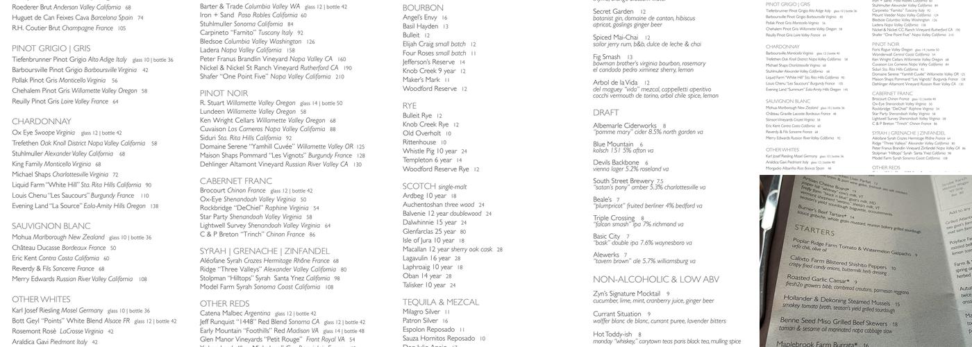 Zynodoa Restaurant Menu