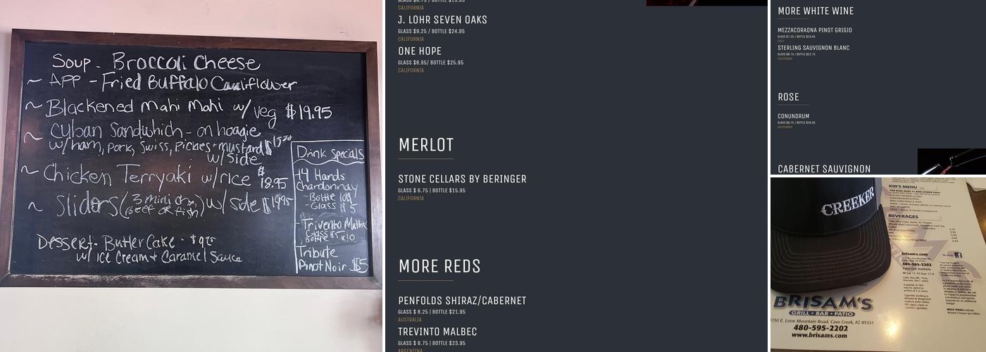 Brisam's Grill, Bar and Patio Menu