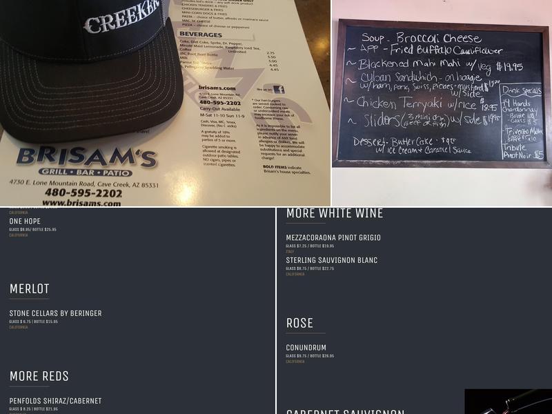 Brisam's Grill, Bar and Patio Menu