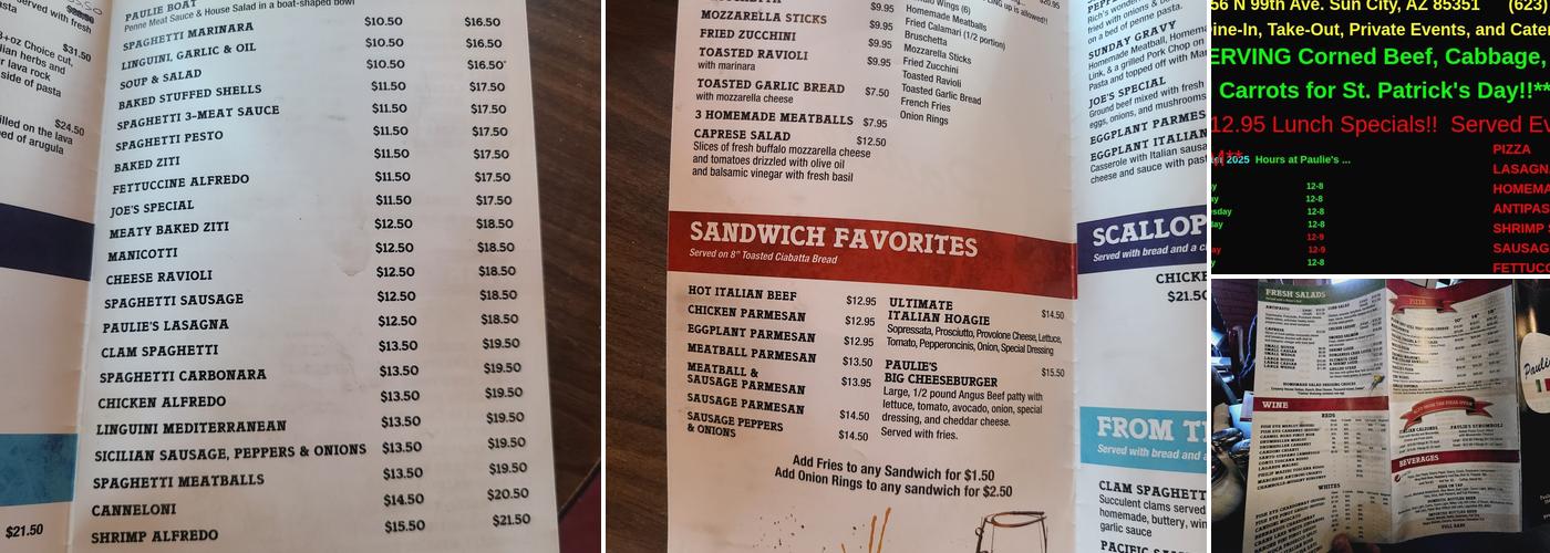 Paulie's Little Bite of Italy Menu