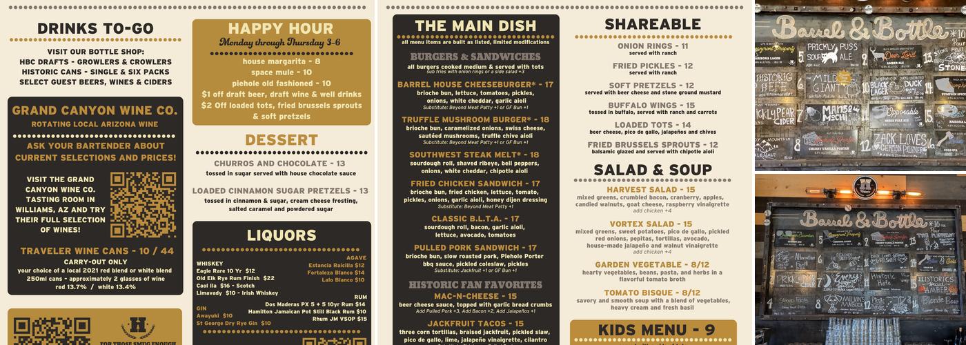 Historic Brewing Barrel House - Williams Menu