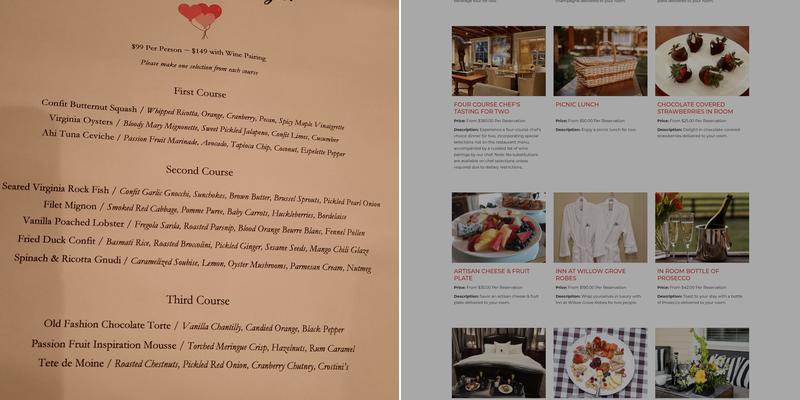 Inn At Willow Grove Menu