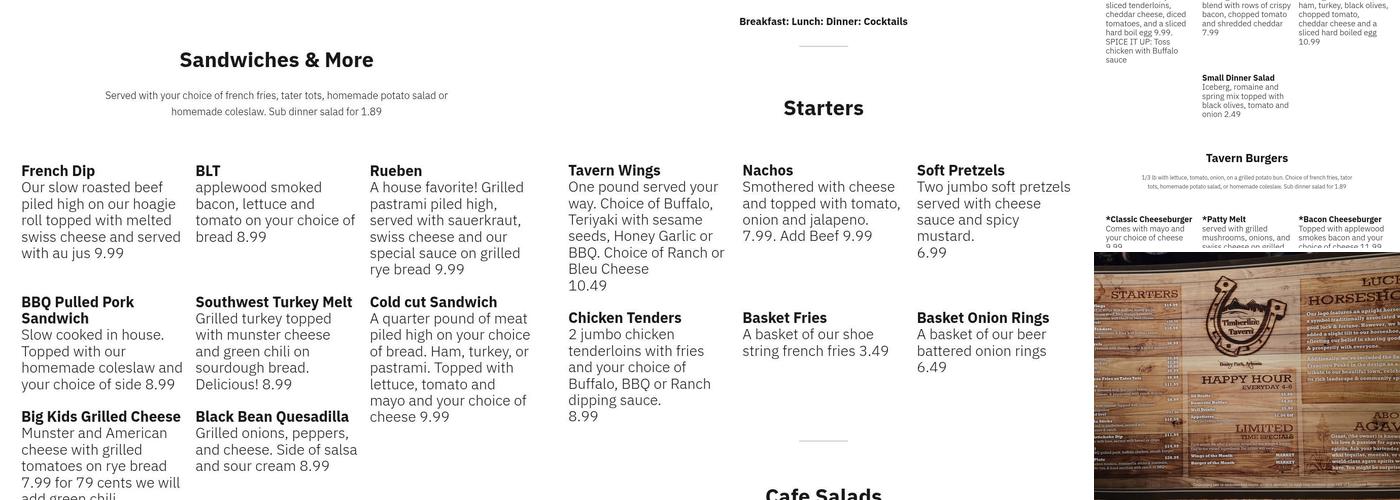 Corner Café Menu