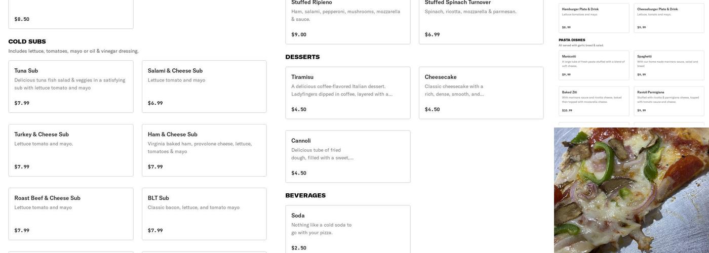 The Mount Sidney Flying Pizza Menu