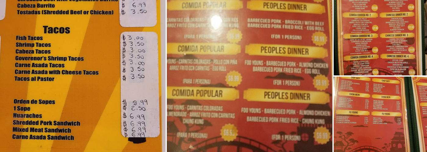 Dragon de Oro Menu
