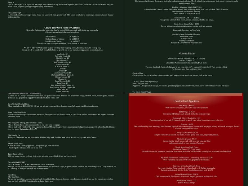 Brugos Pizza and Italian Bistro Menu