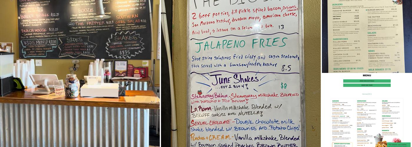 Paradise Valley Burger Menu