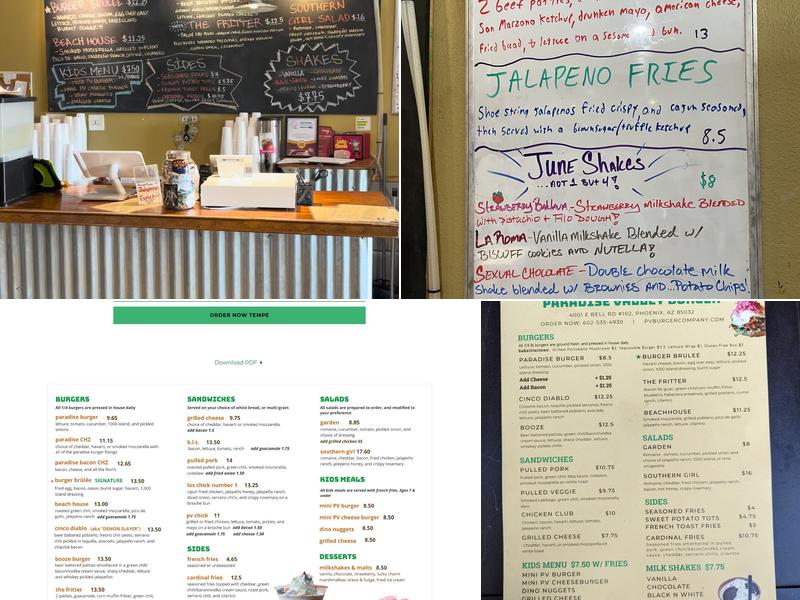 Paradise Valley Burger Menu