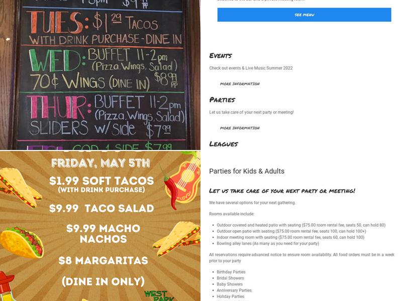 Columbia City Saloon Bar-Grill Menu