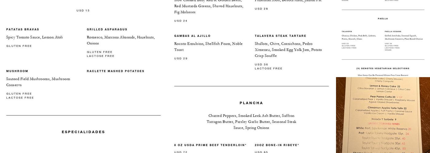 Talavera Menu