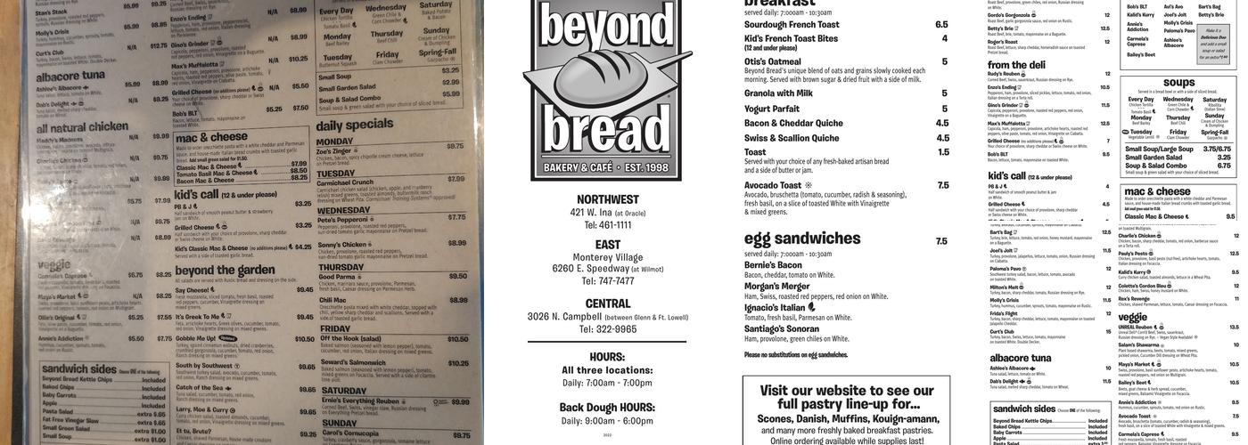 Beyond Bread Menu