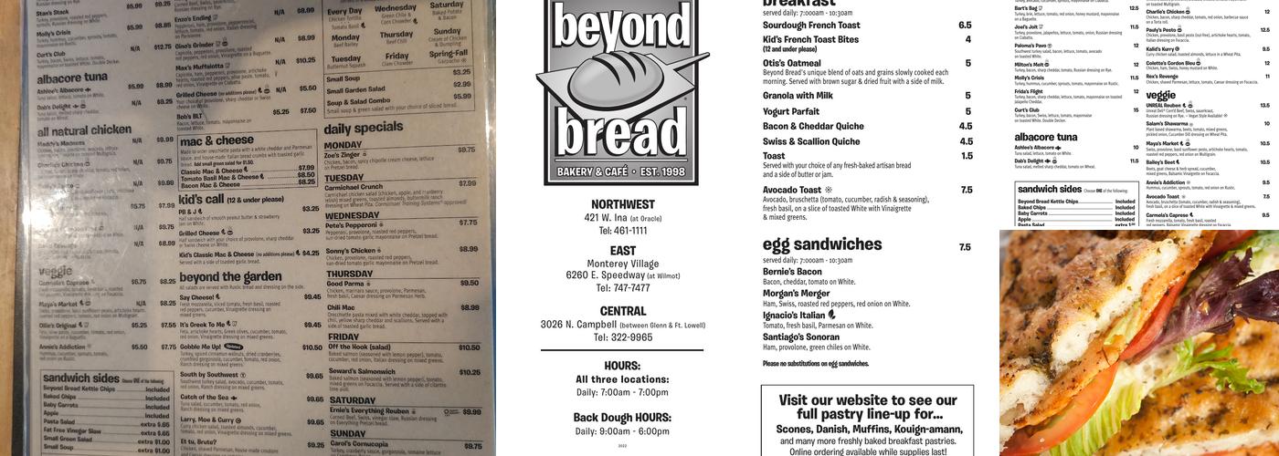 Beyond Bread Menu