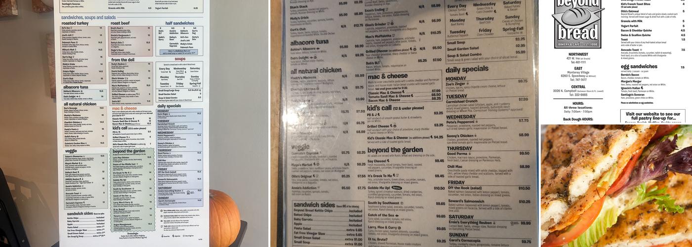 Beyond Bread Menu