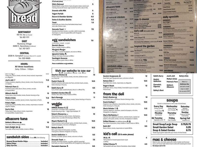 Beyond Bread Menu