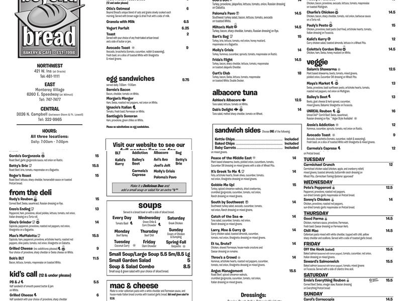 Beyond Bread Menu