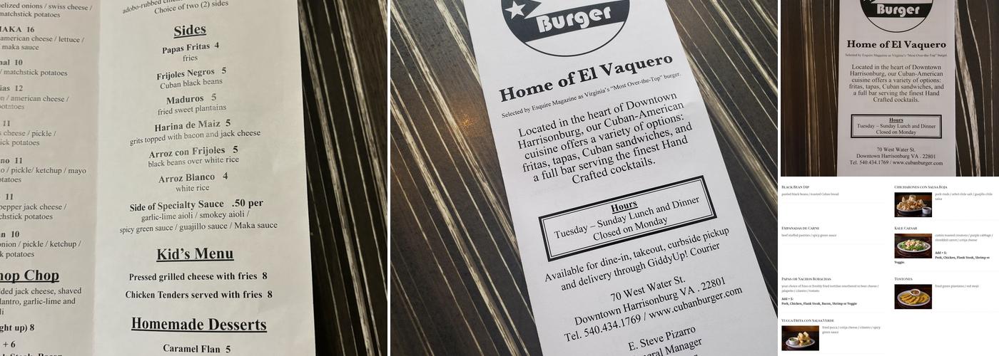 Cuban Burger Menu