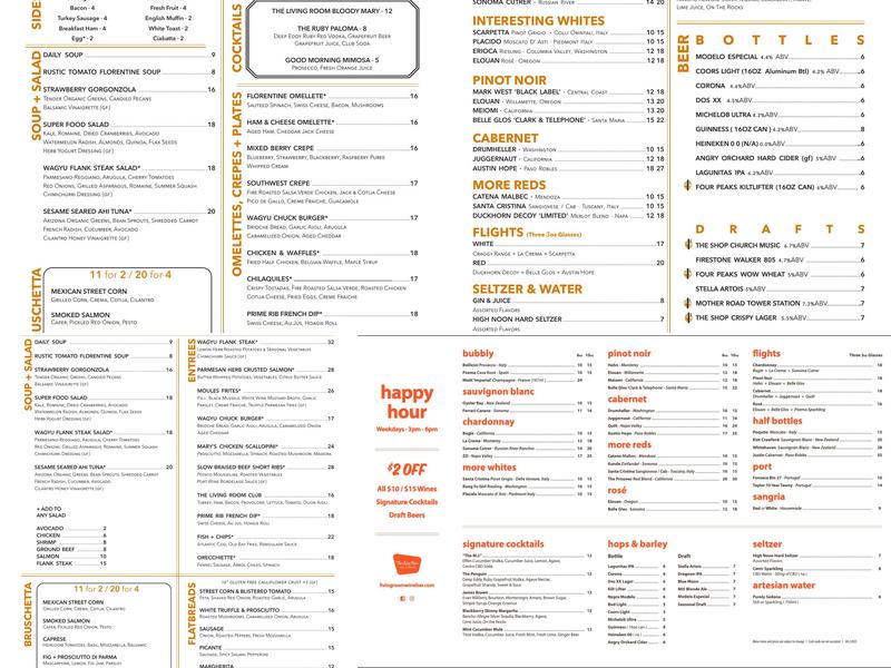 The Living Room Wine Cafe & Lounge Menu