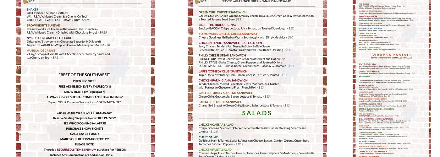 Laffs Comedy Caffé Menu