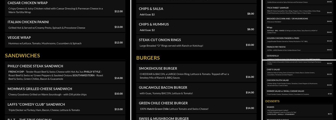 Laffs Comedy Caffé Menu