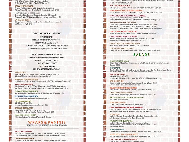 Laffs Comedy Caffé Menu