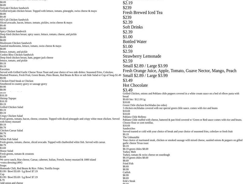 Sunny Daze Café Menu