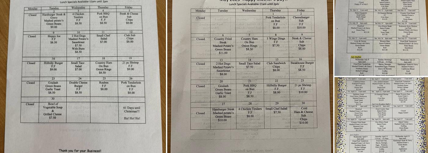 Kathy's Home Cooking Cafe Menu