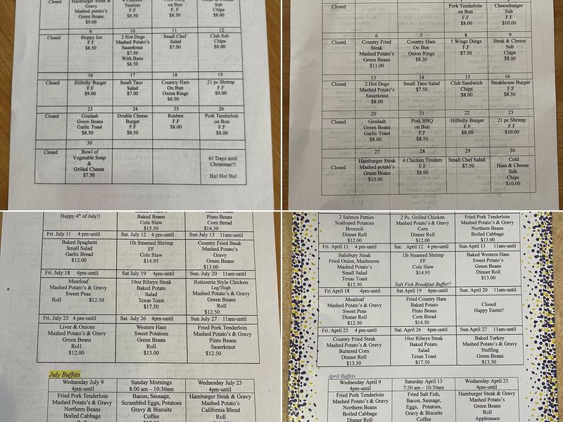 Kathy's Home Cooking Cafe Menu